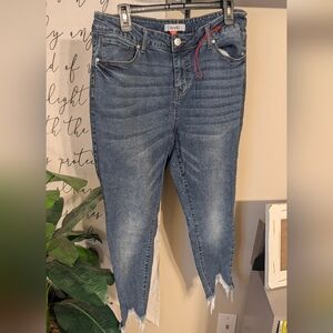 ARULA Blue Ankle Jeans with Distressed Hem